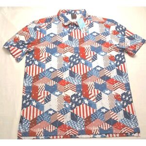 Tropical Bros Men's Polo Shirt XL – Patriotic Red White Blue American Flag Stars